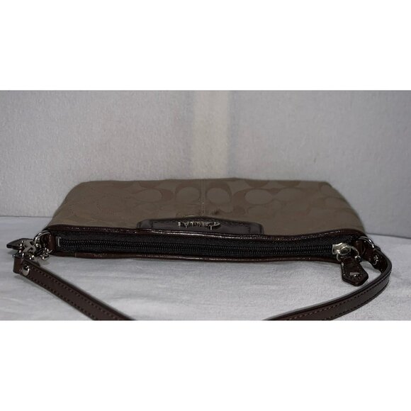 Coach Ashley Signature Sateen Large Wristlet/Mini Bag Beige Brown Silver Two Way - Picture 7 of 12